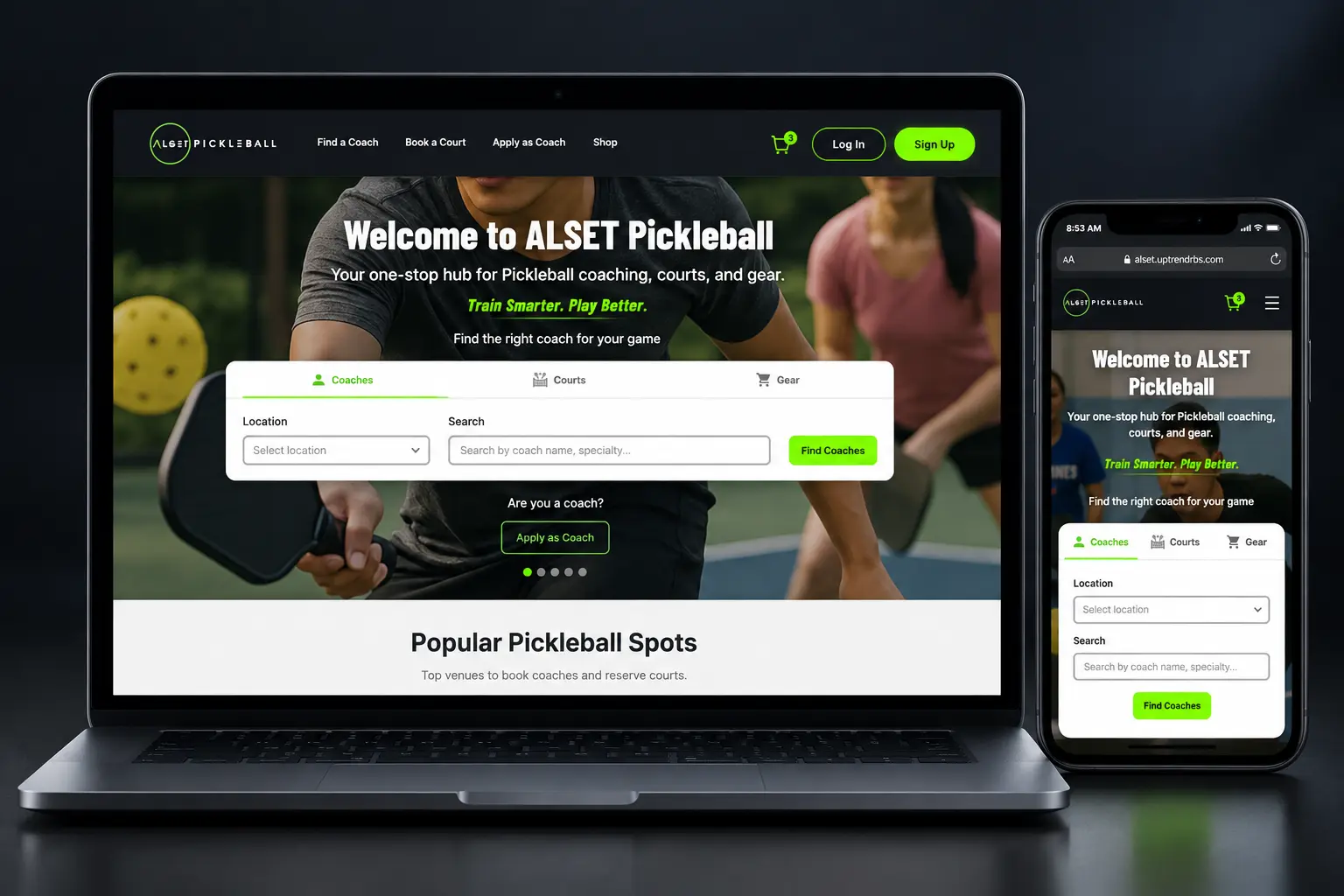 ALSET Pickleball website concept shown as a recent work preview